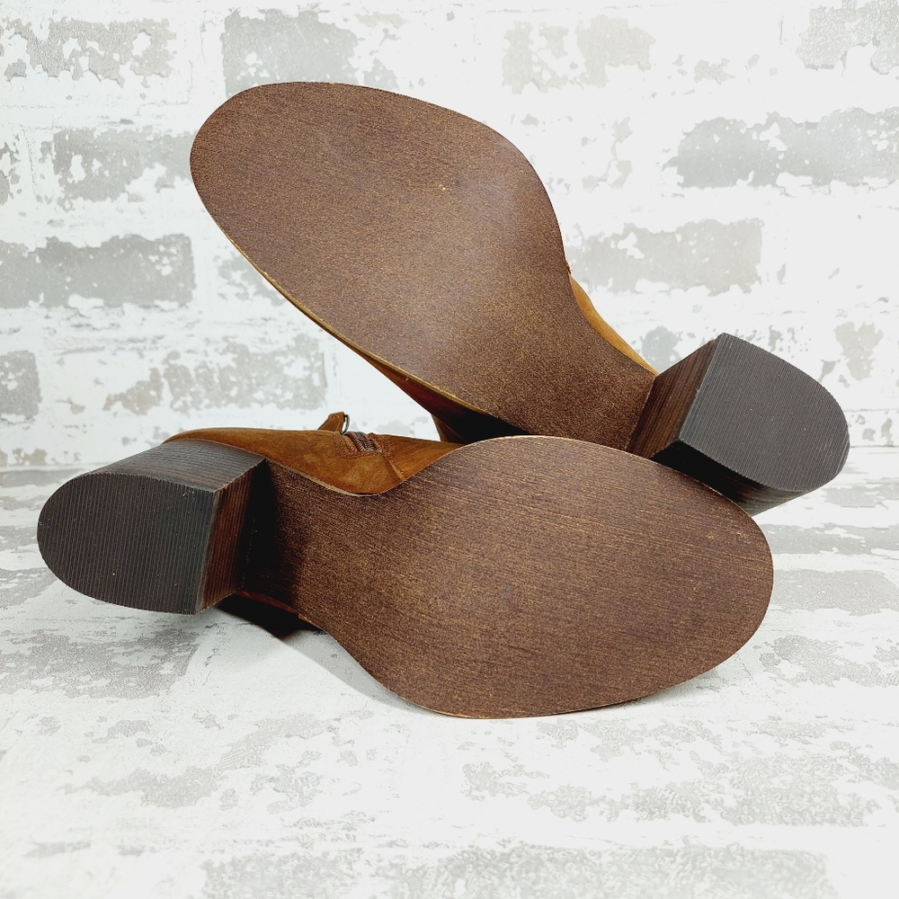 New BP Lance Brown Leather Block Heel Round Toe Ankle Bootie V19 - Picture 8 of 11